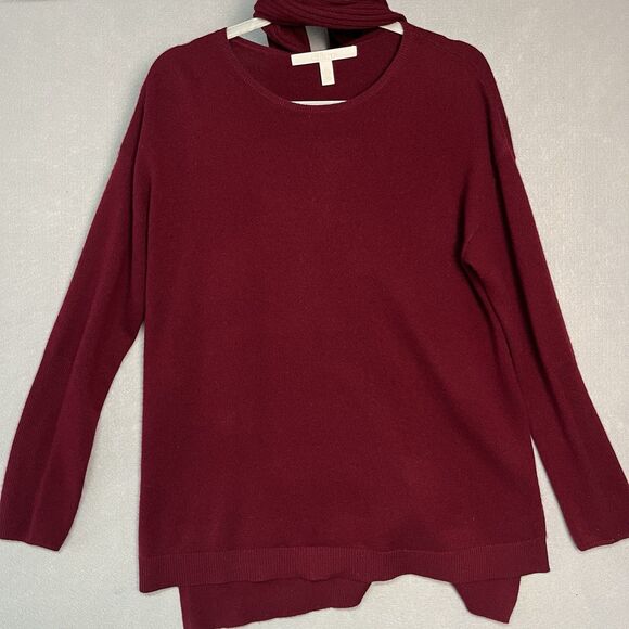 Nordstrom‎ Collection 100% Cashmere Sweater L Burgundy Red Stitch Cowl Neck - Picture 7 of 8